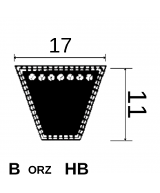 Pasek klinowy klasyczny w standardzie klina B inaczej HB długości 1165 wytrzymałość standard