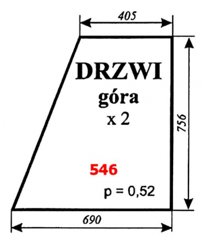 Szyba drzwi górna NR546 5611, 5718 Zetor